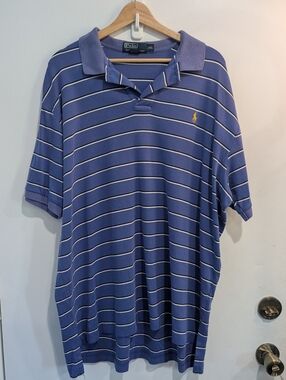 Polo by Ralph Lauren Blue Black/White Striped Polo with Yellow Pony XXL